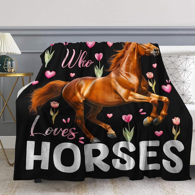 Levens Horse Gifts for Girls Women, Just A Girl Who Loves Horses Blanket 60"x50", Lightweight Soft Flannel Horses Throw Blankets Decor for Couch Bed Sofa, Horse Lovers Halloween Christmas Birthday Gifts - Image 4